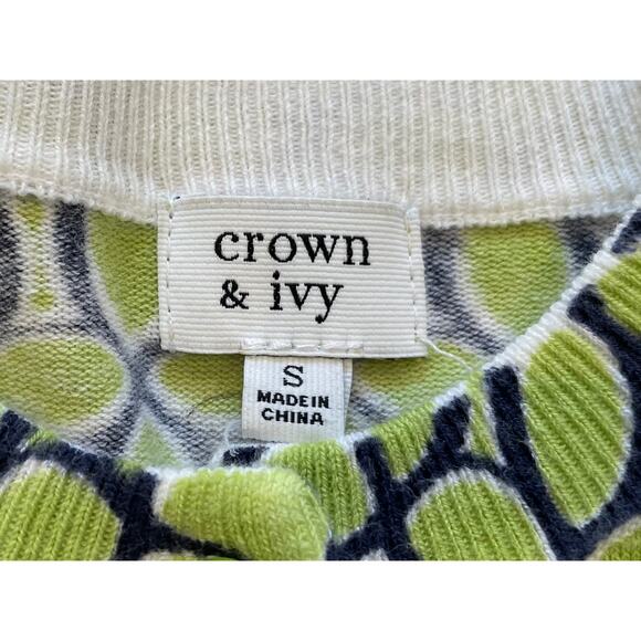 Crown & Ivy Navy & Green Geometric Print Cotton Blend 3/4 Sleeve Cardigan, S - Picture 8 of 12